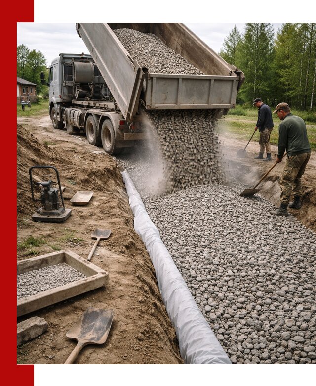Гравий для дренажа с доставкой в Сердобске качественный и недорогой